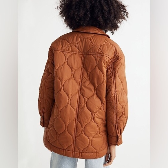 Madewell Airpuff Shirt Jacket in Orange Brown - Picture 2 of 13